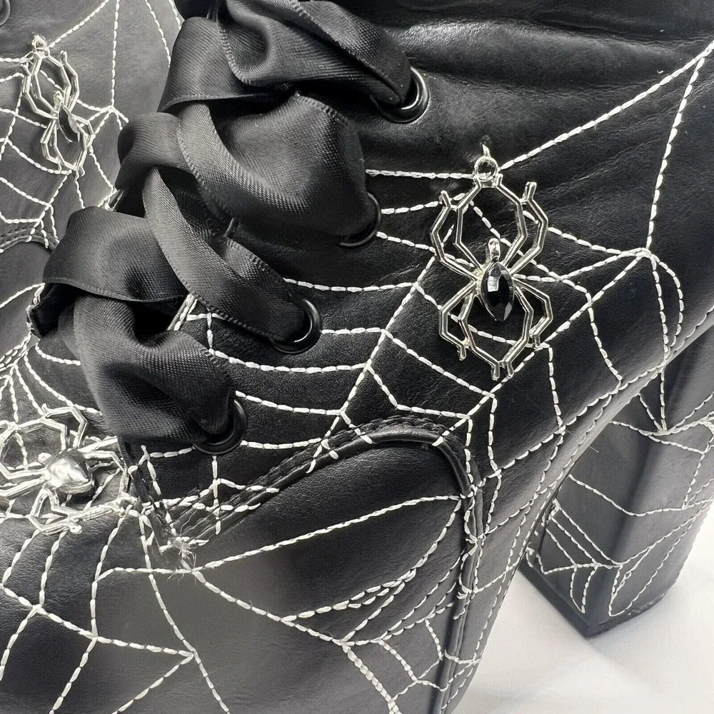 Dolls Kill Black Spiderweb Platform Lace-Up Boots